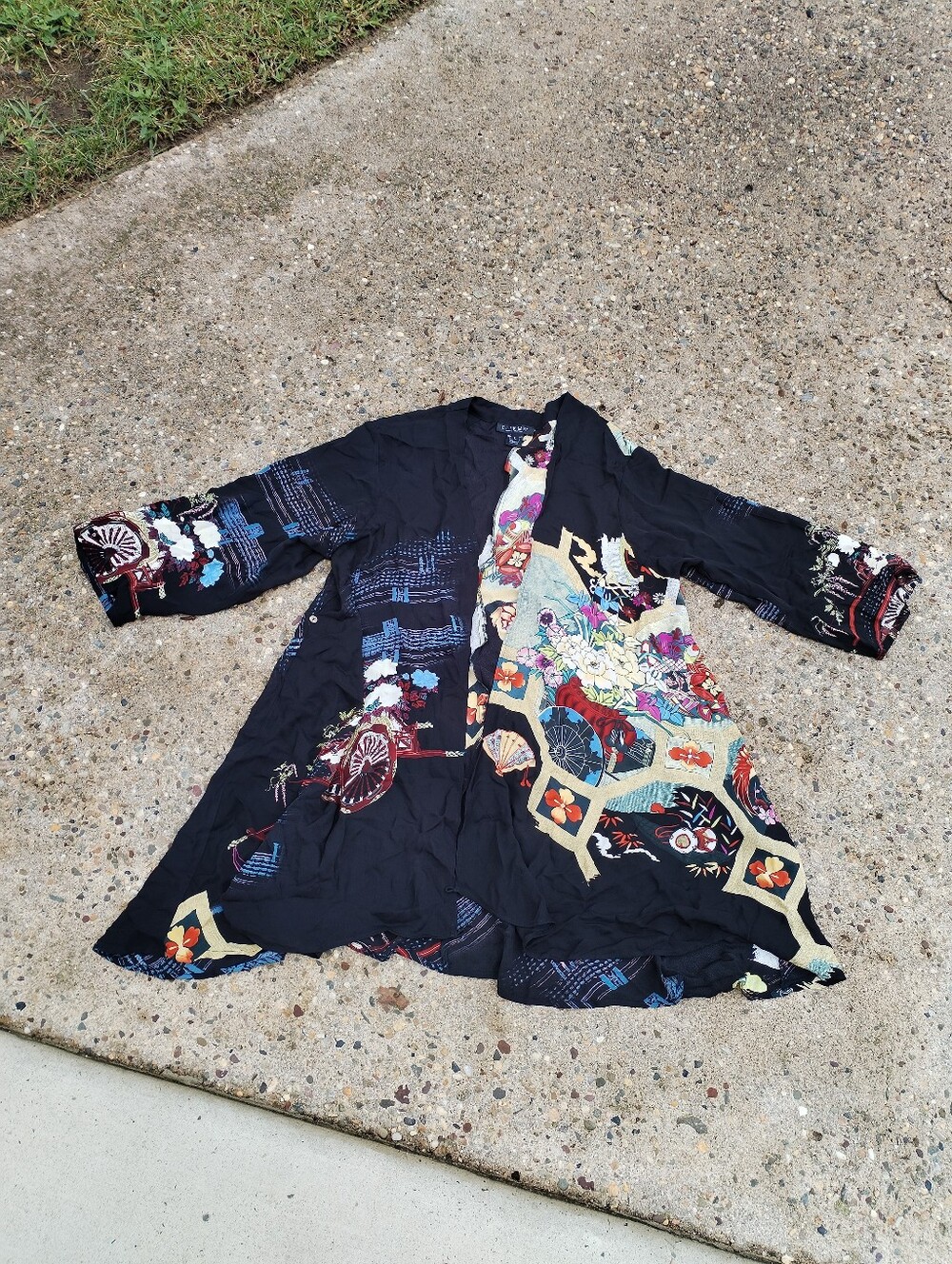 Citron Black Multicolor Floral Patchwork Kimono Jacket